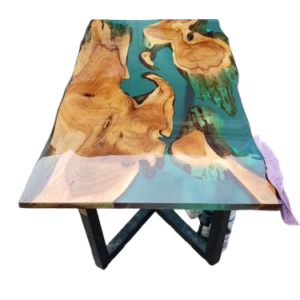 Handcrafted Live Edge Blue Resin Ocean River Table