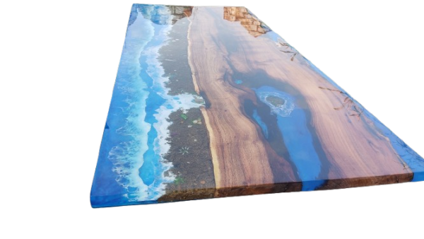 Blue Epoxy Resin Horizontal Table – Handmade Wooden River Table